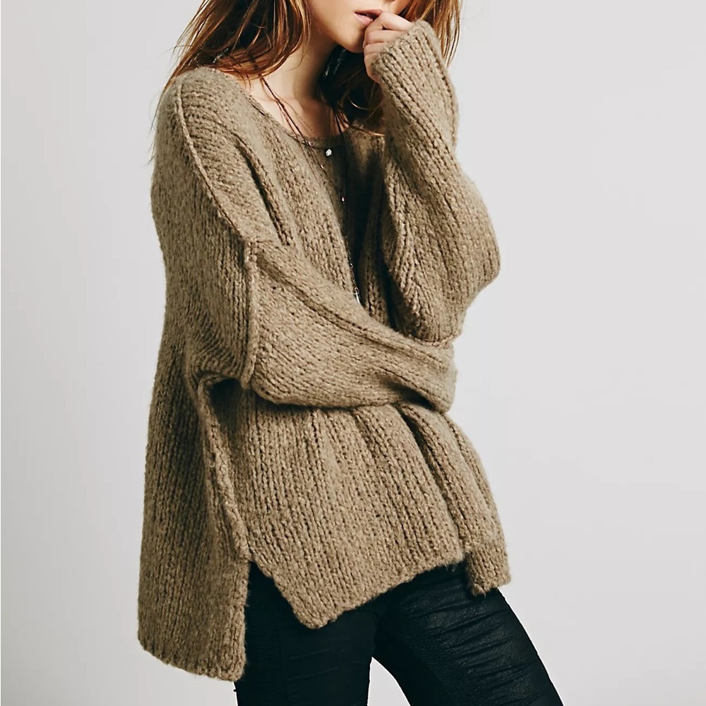 NWT RARE Free People Teddy Bear Pullover in Taupe